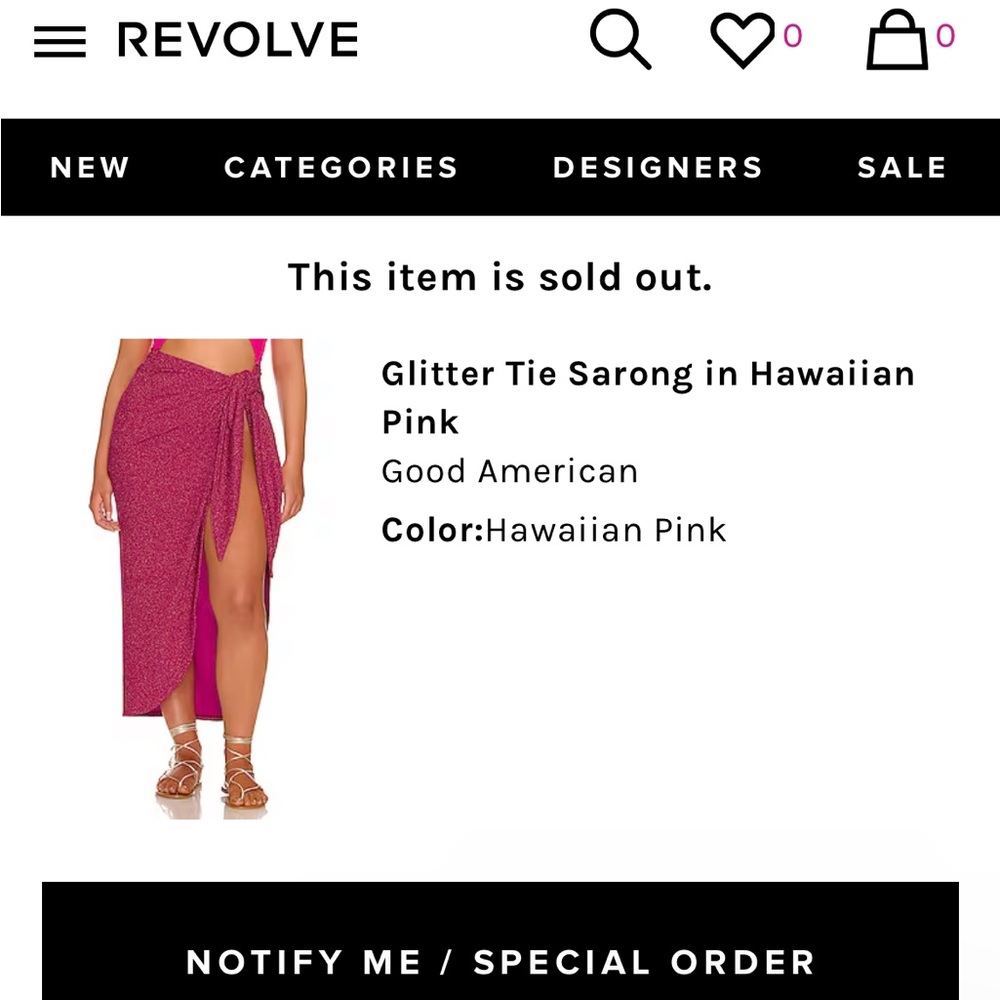 NWT- GOOD AMERICAN x Revolve Glitter Tie Sarong in Hawaiian Pink - Picture 2 of 13
